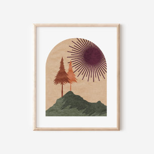 Poster Arte Minimalista Boho de Paisagem Montanhosa