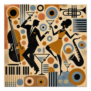 Pôster Arte Minimalista da Era do Jazz de Meados do Sécul