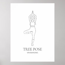 Poster Arte Minimalista da Linha Negra de Tree Pose Yoga