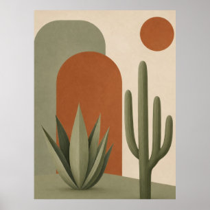 Poster Arte Minimalista de Cacto do Deserto & Agave