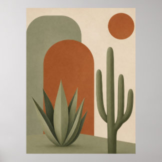 Poster Arte Minimalista de Cacto do Deserto & Agave