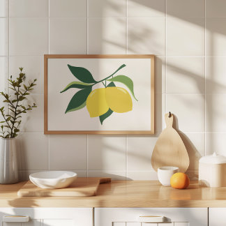 Poster Arte Minimalista de Galho de Limão Pintado à Mão c
