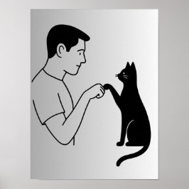 Poster Arte minimalista de gato com punho fechado em linh