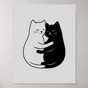 Poster Arte Minimalista de Gato Preto e Branco para Casa