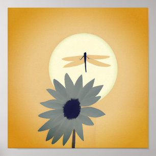 Poster Arte minimalista de girassol e libélula