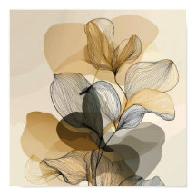 Arte Minimalista de Linha Botânica Abstrata