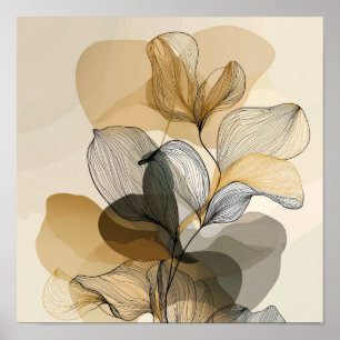 Poster Arte Minimalista de Linha Botânica Abstrata