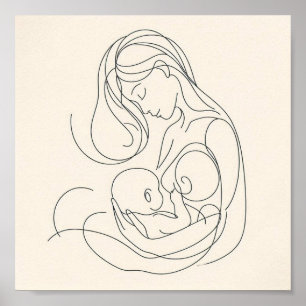 Poster Arte Minimalista de Linha de Mãe e Bebê