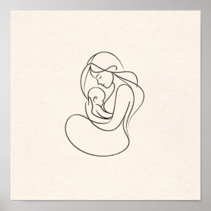 Poster Arte Minimalista de Linha de Mãe e Bebê