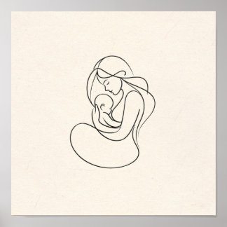 Poster Arte Minimalista de Linha de Mãe e Bebê