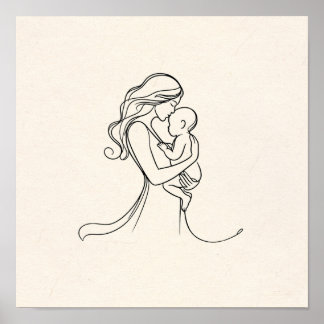 Poster Arte Minimalista de Mãe e Bebê