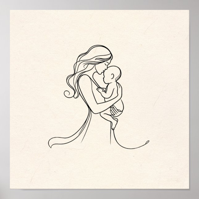 Poster Arte Minimalista de Mãe e Bebê (Frente)