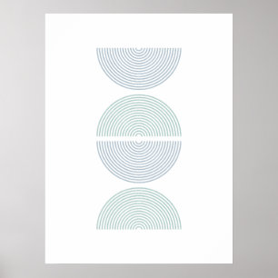 Poster Arte Minimalista de Meio Círculos de Cor Azul e Ve
