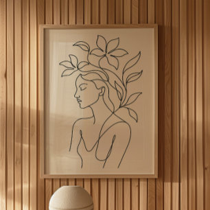 Poster Arte Minimalista de Mulher Botânica em Linha