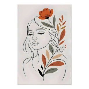 Pôster Arte Minimalista de Mulher em Linha Floral para Pa