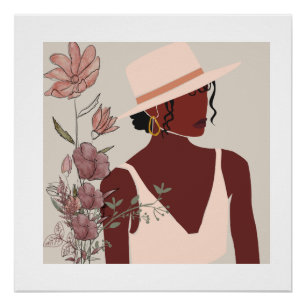 Pôster Arte Minimalista de Mulher Negra para Parede