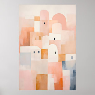 Poster Arte Minimalista de Paisagem Urbana em Rosa Suave