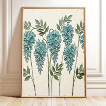Arte Minimalista de Parede em Tela - Wisteria Azul