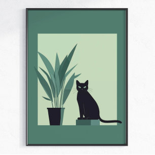 Poster Arte Minimalista de Parede Gato Preto Moderno Botâ
