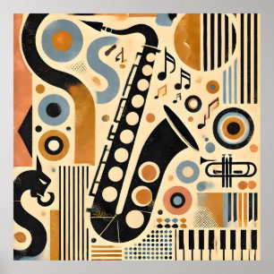 Poster Arte Minimalista de Saxofone da Era do Jazz de Mea