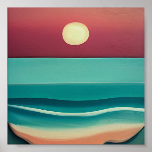 Poster Arte minimalista do pôr do sol na praia