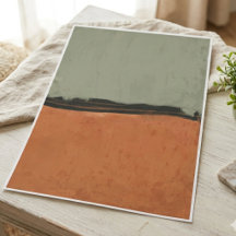 Arte minimalista em verde sálvia e laranja queimad