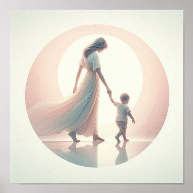 Poster Arte Minimalista Pastel de Mãe com Bebê (Frente)