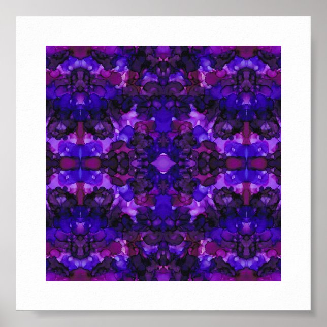 Poster Arte Mística Abstrata de Tinta Alcoólica Roxa (Frente)