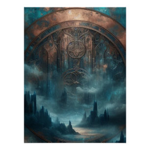 Pôster Arte Mística Gótica Steampunk - Pátina de Cobre Az
