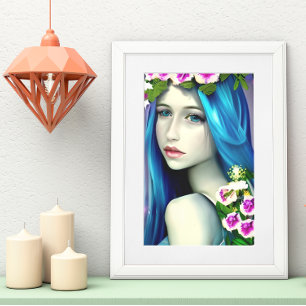 Poster Arte Mística Linda Fada Azul