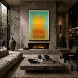 Poster Arte Moderna Abstrata Campo de Cor Dourada Turques