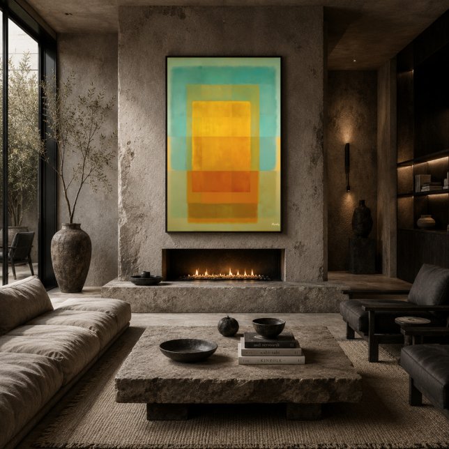 Poster Arte Moderna Abstrata Campo de Cor Dourada Turques (Criador carregado)
