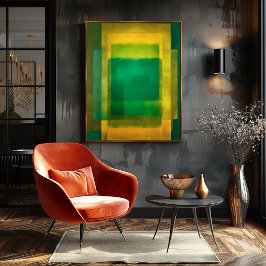 Poster Arte Moderna Abstrata Campo de Cor Dourado Esmeral