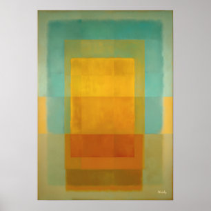 Poster Arte Moderna Abstrata Campo de Cor Dourado Turques