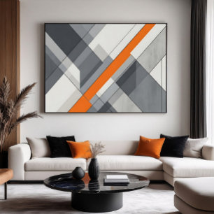 Poster Arte Moderna Abstrata com Acento Laranja