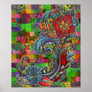 Pôster Arte moderna abstrata das ondas florais