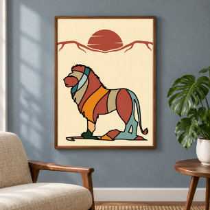 Poster Arte Moderna Abstrata Leão Gentil Savana Serena