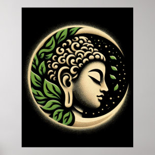 Poster Arte Moderna Abstrata Perfil Calmo do Buda Retra