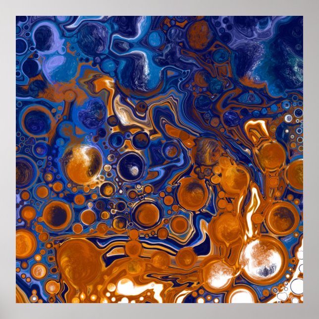 Poster Arte Moderna Abstrato de Azul e Cobre (Frente)