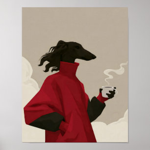 Poster Arte Moderna de Cachorro com Casaco Vermelho