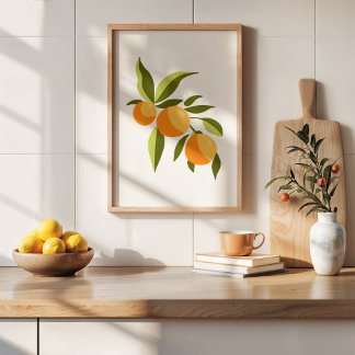 Poster Arte Moderna de Galho de Laranja em Gouache Pintad