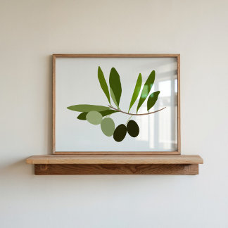 Poster Arte Moderna de Galho de Oliveira Pintada à Mão co