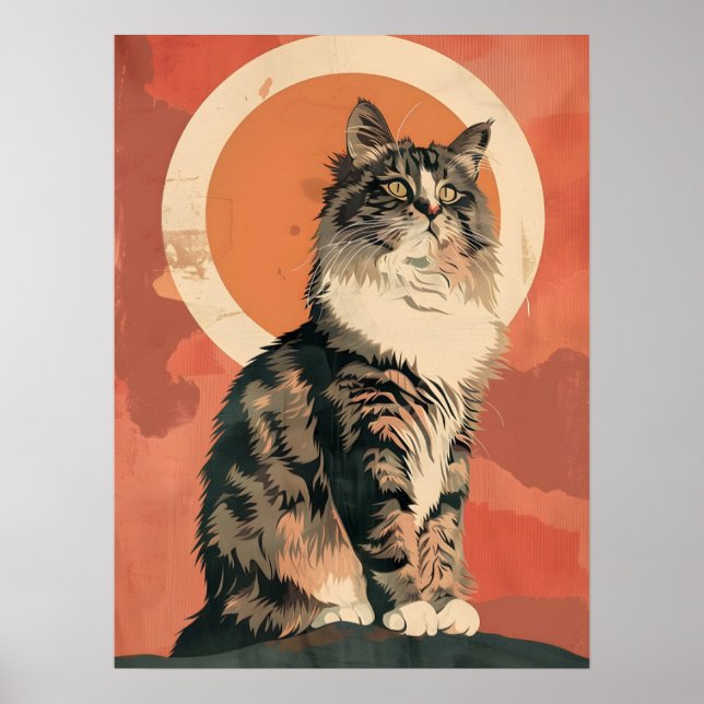 Poster Arte Moderna de Gato da Floresta Norueguesa (Frente)