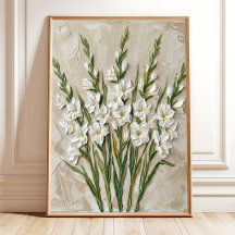 Arte Moderna de Gladiolus Branco em Tela