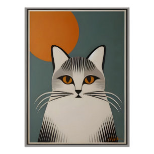 Pôster Arte Moderna de Meados do Século O Gato Cinza