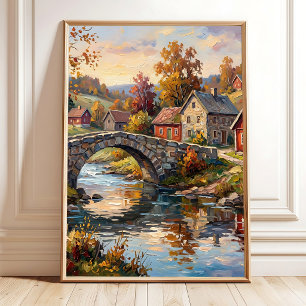 Poster Arte Moderna de Paisagem de Outono em Tela