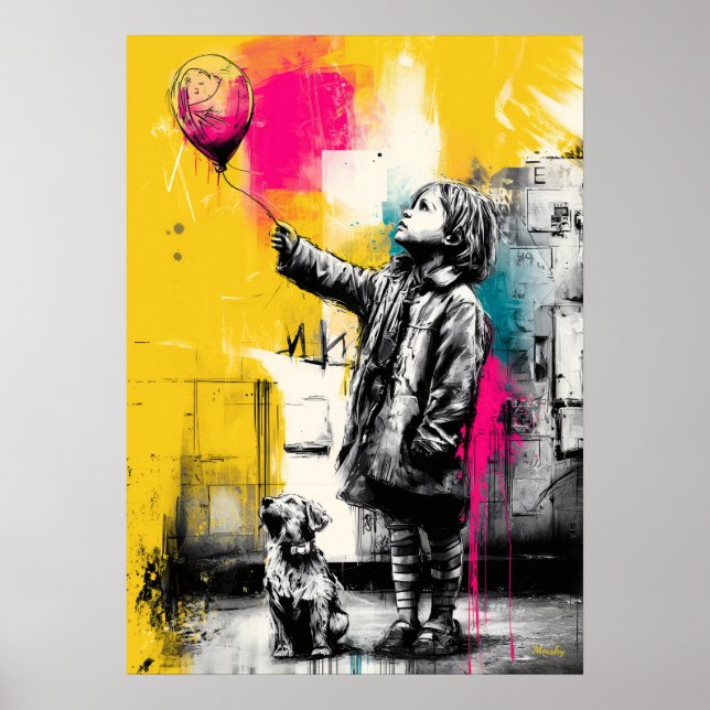 Poster Arte Moderna de Parede Infantil Emocional com Balã (Frente)