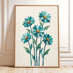 Poster Arte Moderna em Tela com Impasto de Margarida para