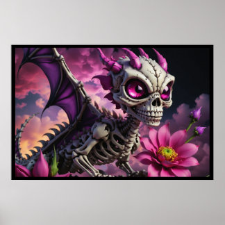 Poster Arte Moderna Fantasia Abstrata Dragão Cor-de-Rosa