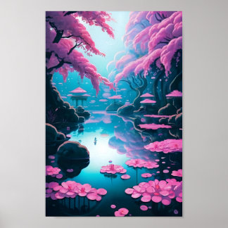 Poster Arte moderna japonesa de cerejeira floresce
